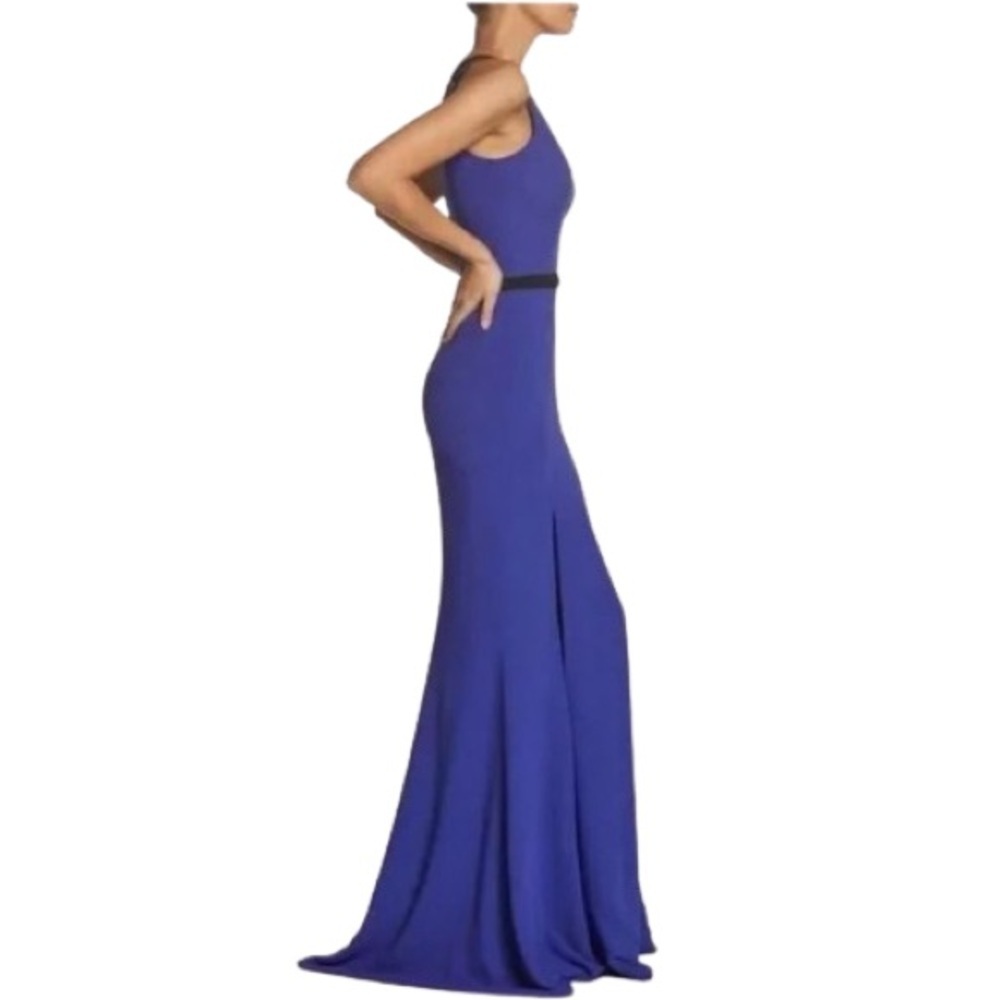 Women's M NWT Dress the Population Plunging V Neck Gown Blue Violet Maxi Gown